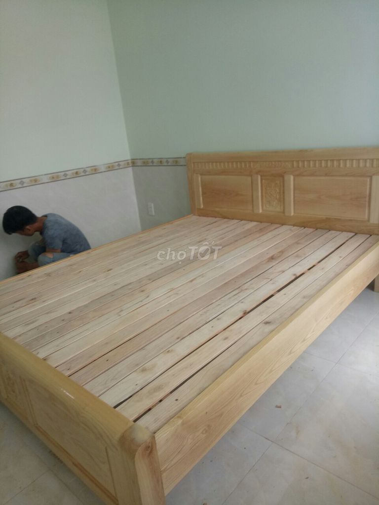 giường gỗ sồi tự nhiên, LẮP RÁP FREE
