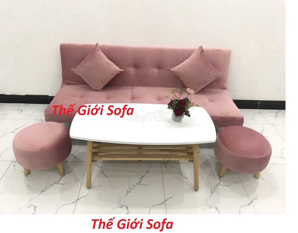 Bộ ghế sofa bed màu hồng nhung giá rẻ HCM sài gòn