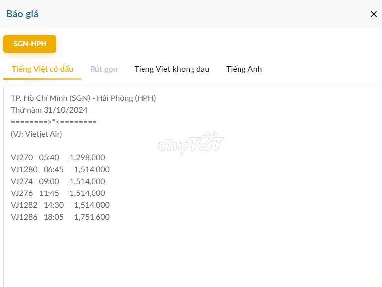 TP. Hồ Chí Minh  - Hải Phòng  Thứ năm 31/10/2024