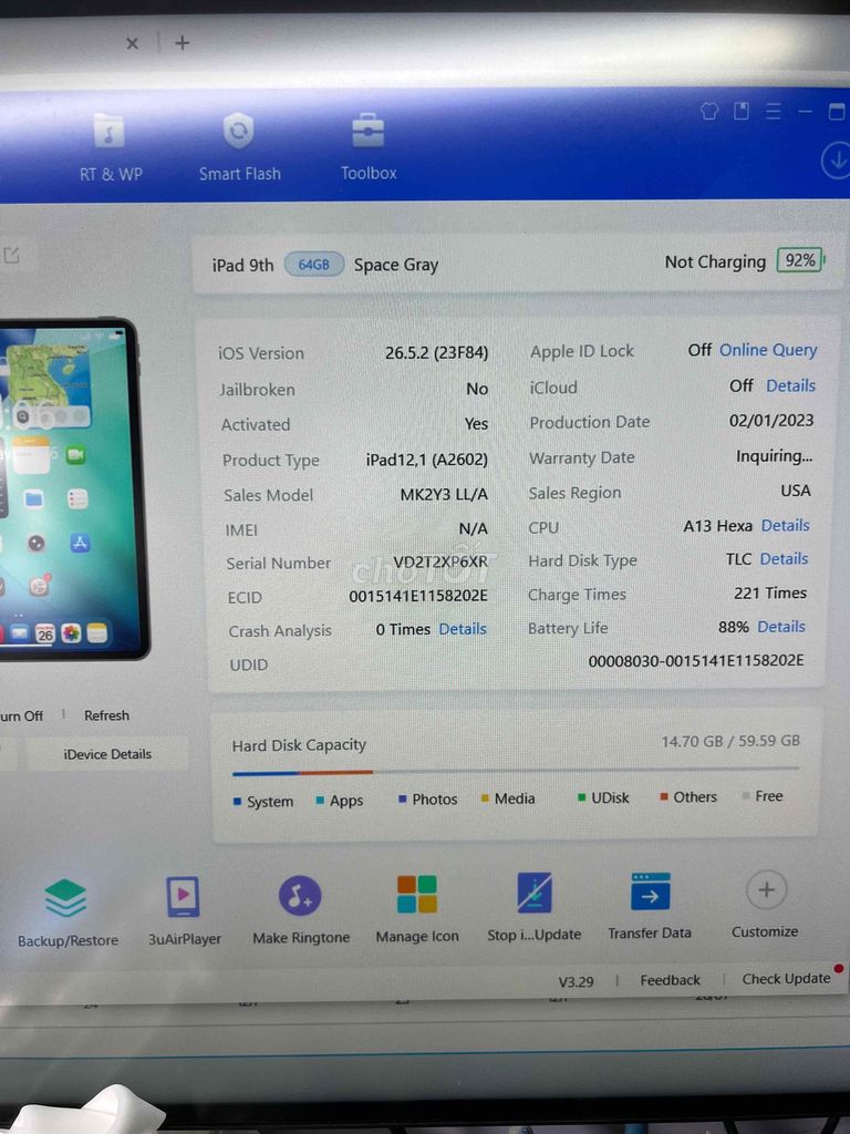 Apple iPad Gen 9 64GB Xám 88%. Mua bán Máy tính bảng tại Quận 3 Tp Hồ Chí Minh được đăng bởi Gia Khang hình 1