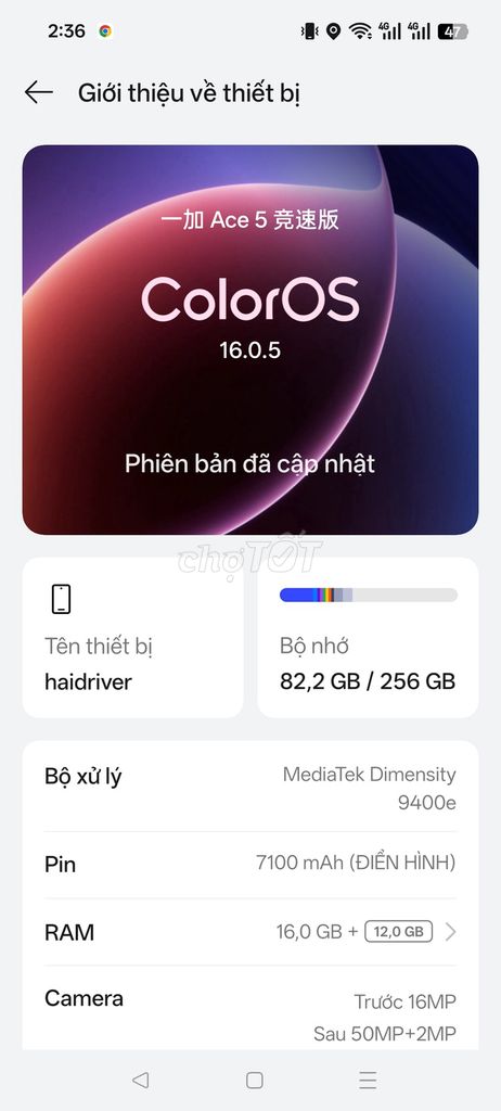 OnePlus Ace 5 16GB/256GB. Mua bán Điện thoại tại Quận Liên Chiểu Đà Nẵng được đăng bởi Hai Nguyen hình 1