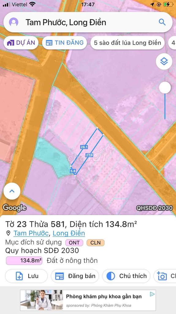 chính chủ cần bán nhanh lô đất mặt tiền Tam Phước Long Điền 1.32 tỷ