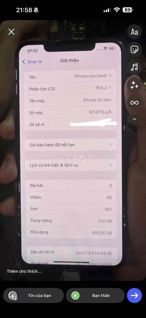 Apple iPhone XS Max 512GB Vàng Mỹ 79%. Mua bán Điện thoại tại Quận Bình Tân Tp Hồ Chí Minh được đăng bởi Bùi Thanh Danh hình 1