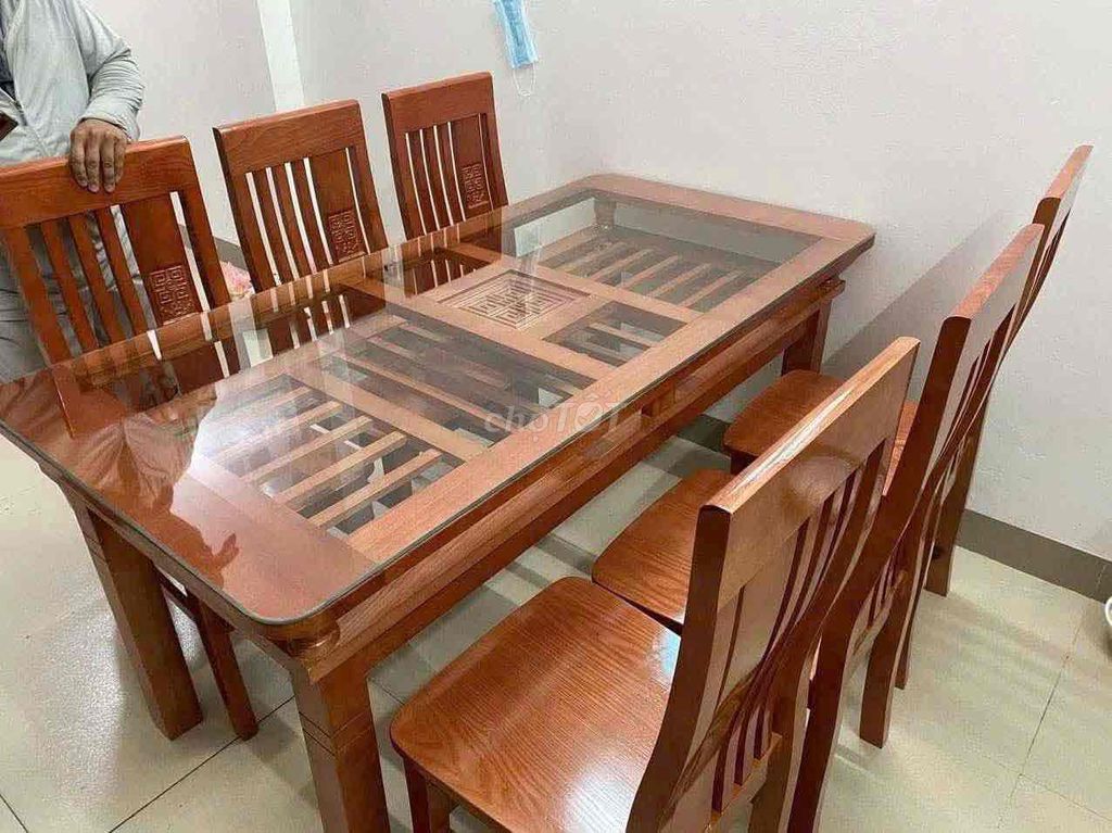 Bộ bàn ăn gỗ coan đào 6 ghế Nâu gỗ. Mua bán Bàn ghế tại Quận Long Biên Hà Nội được đăng bởi Mai hình 1