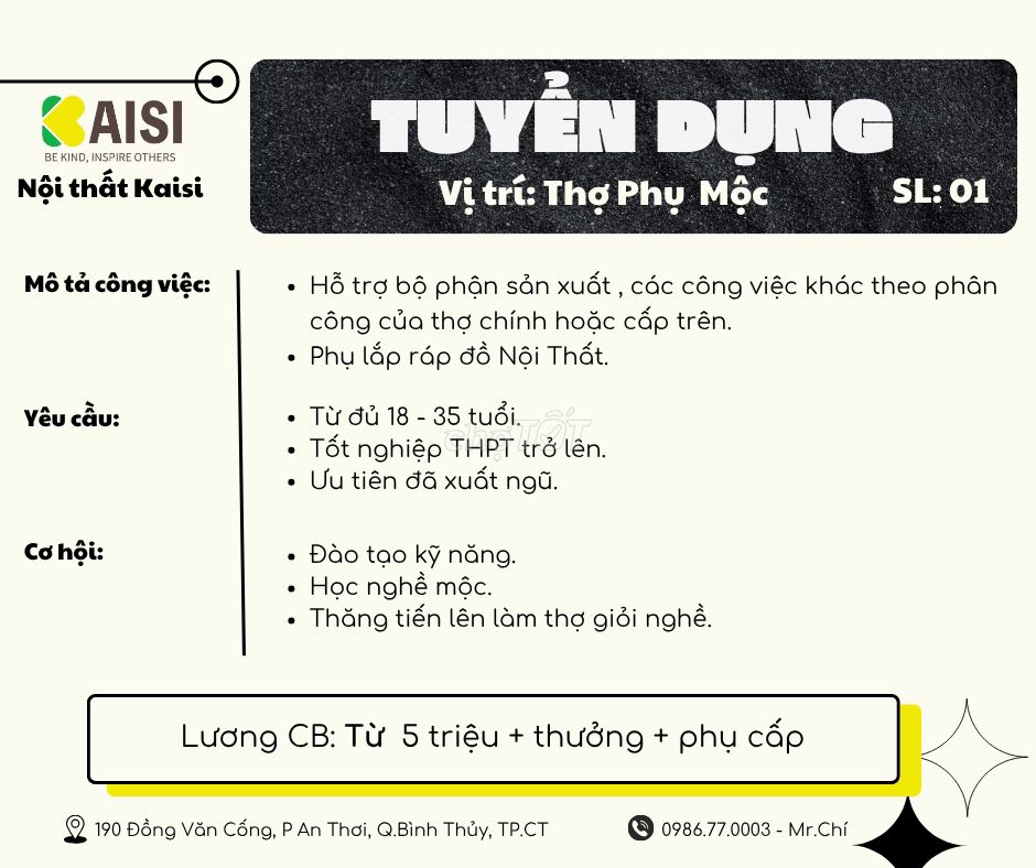 thợ phụ mộc. Việc làm Thợ mộc tại Quận Bình Thuỷ Cần Thơ được đăng bởi thùy phạm hình 1