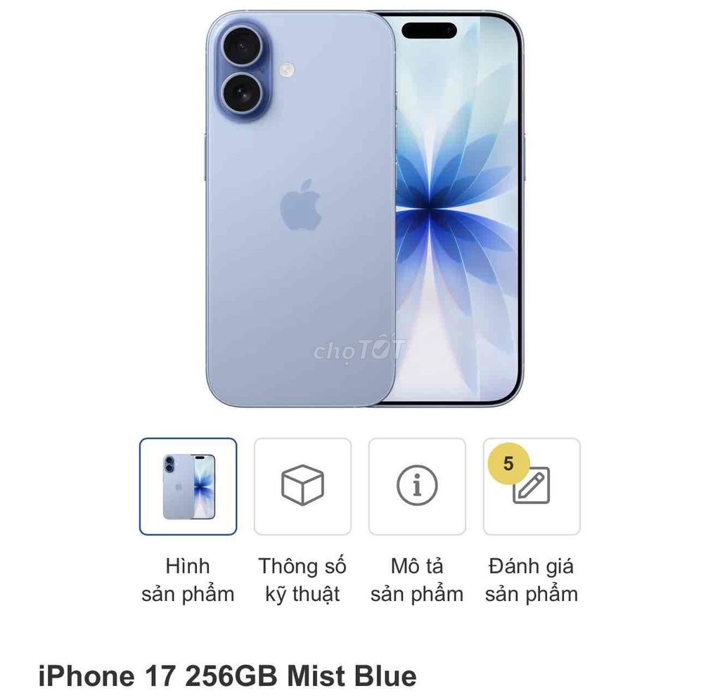 Apple iPhone 17 256GB Mist Blue Mới. Mua bán Điện thoại tại Thành phố Thủ Đức Tp Hồ Chí Minh được đăng bởi Joey Nguyen hình 1
