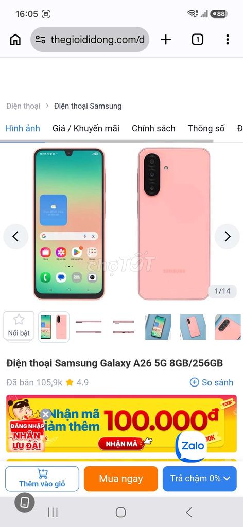 Samsung Galaxy A26 5G 256GB Hồng 8GB Like New. Mua bán Điện thoại tại Thành phố Bạc Liêu Bạc Liêu được đăng bởi Duong Michellin hình 1