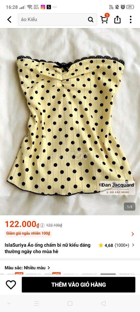 Áo ống nữ Jacquard Chấm bi Vàng size S. Mua bán Quần áo tại Huyện Bù Đăng Bình Phước được đăng bởi Bùi Thị Ngọc Phương  hình 1
