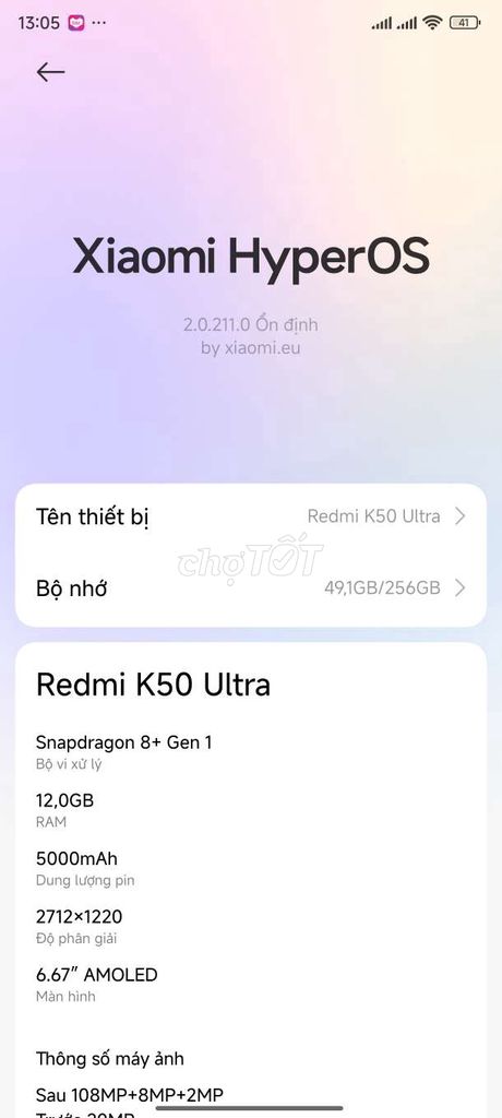 Xiaomi K50 Ultra 256GB. Mua bán Điện thoại tại Quận 12 Tp Hồ Chí Minh được đăng bởi Trung Hậu Lê hình 1