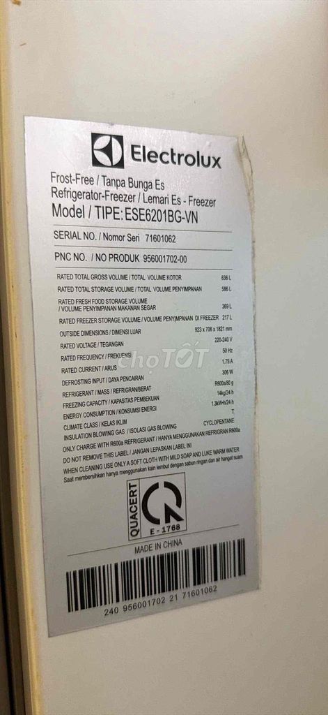Tủ lạnh Electrolux ESE6201BG-VN 580L. Mua bán Tủ lạnh tại Quận 4 Tp Hồ Chí Minh được đăng bởi thuy thu hình 1