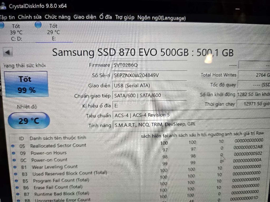 Samsung SSD 870 EVO 500GB 99%. Mua bán Linh kiện (RAM, Card...) tại Thành phố Thủ Đức Tp Hồ Chí Minh được đăng bởi Điện tử 2nd hình 1