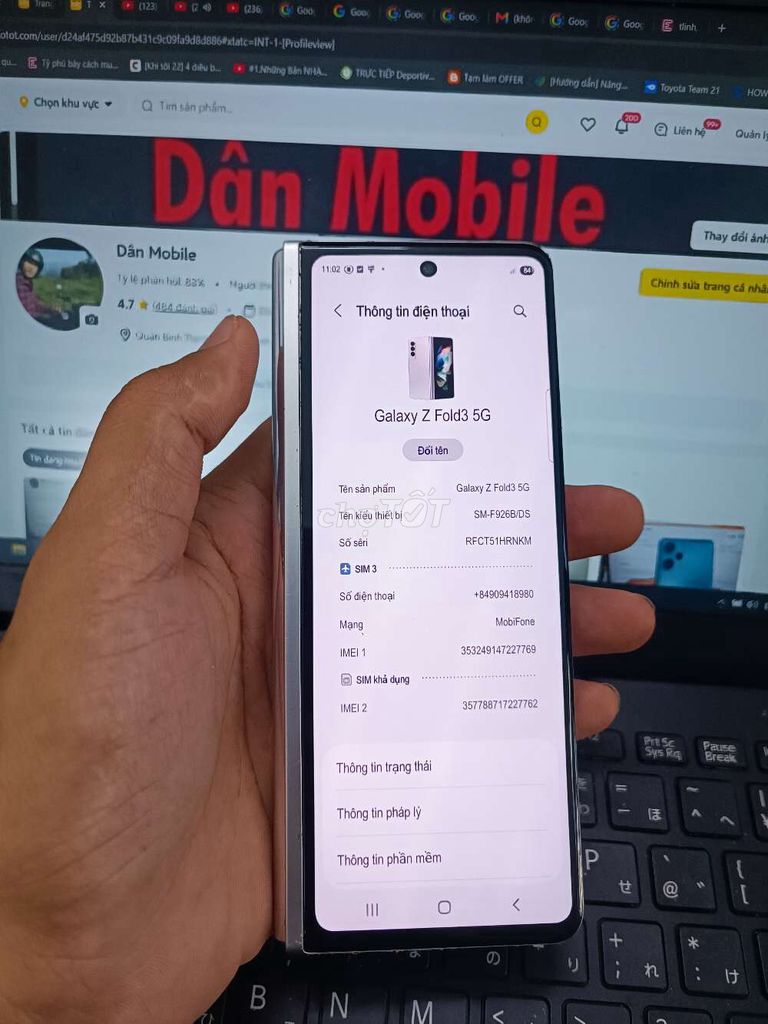 SAMSUNG ZFOLD 3 SNAP 888 ZIN, CÒN MÀN NGOÀI . Mua bán Điện thoại tại Quận Bình Thạnh Tp Hồ Chí Minh được đăng bởi Dân Mobile hình 1