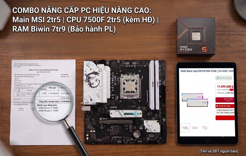 CPU AMD Ryzen 5 7500F Ram 16gb DDR5 32GB Main b650. Mua bán Linh kiện (RAM, Card...) tại Quận Cẩm Lệ Đà Nẵng được đăng bởi Nguyễn Long Ẩn hình 1