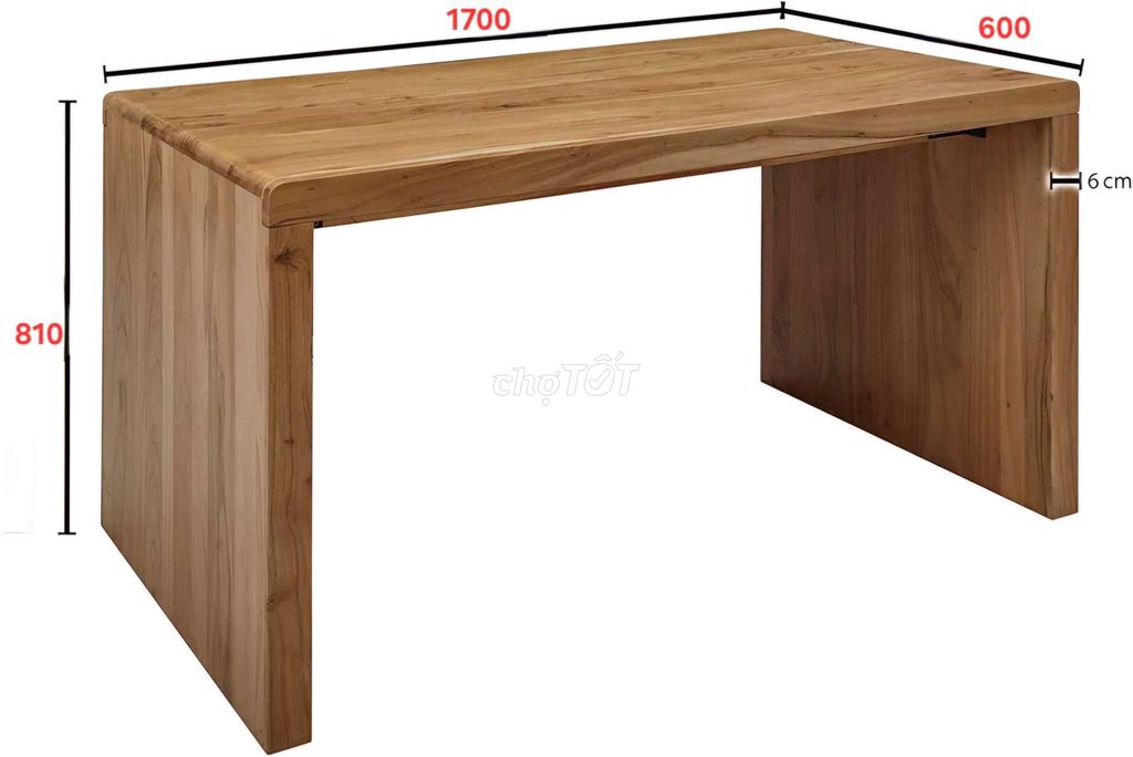 Bàn làm việc gỗ sồi 600x1700x810