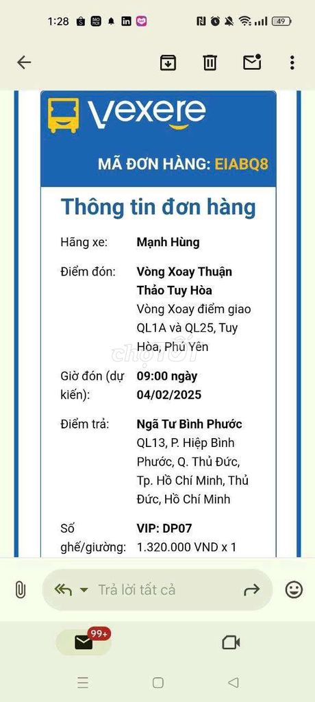 Vé xe cao cấp Tuy Hòa - Tphcm lúc 9g sáng 04/02/25