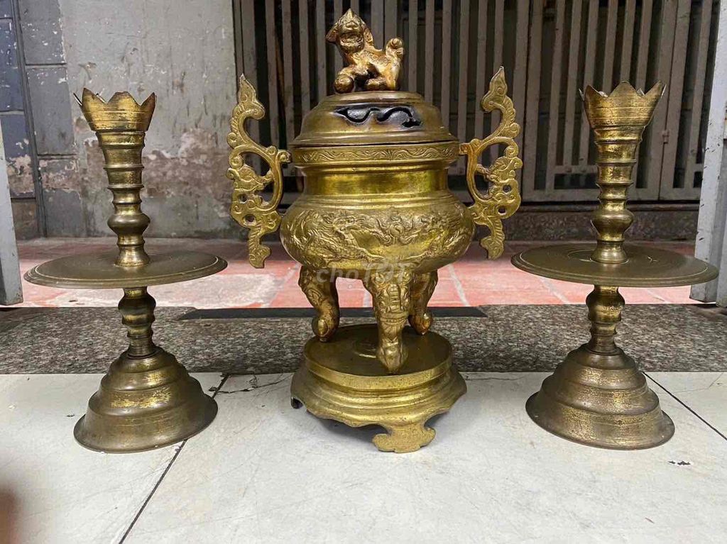 Bộ lư tam sự Đồng Vàng đồng 40cm. Mua bán Đồ sưu tầm, đồ cổ tại Huyện Cao Lãnh Đồng Tháp được đăng bởi Dung hình 1