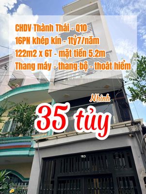Bán CHDV Thành Thái - Q10 122m x 6T 16PN khép kín. 35t4 - Dthu 1t7/năm