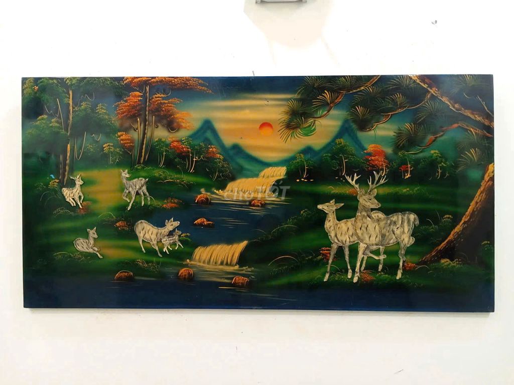 Tranh sơn mài Tùng lộc Khảm trai 120.5x60 cm cũ. Mua bán Đồ sưu tầm, đồ cổ tại Quận Hoàng Mai Hà Nội được đăng bởi Mai Xuân Tình hình 1