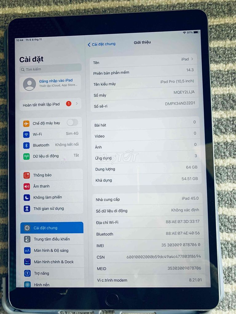 ipad pro 10.5 4G/wifi full zin full chức năng 99%