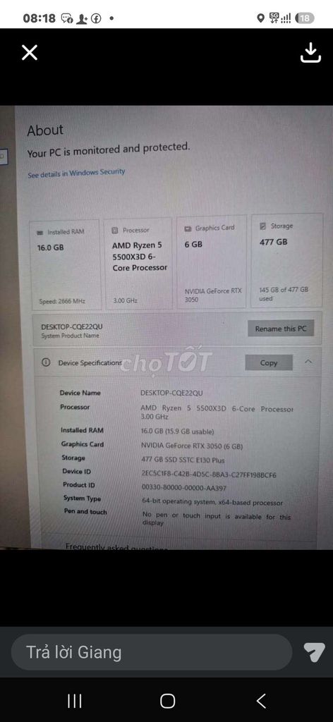 R5 5500X3D 16GB RTX 3050 SSD512gb. Mua bán Máy tính để bàn tại Huyện Chương Mỹ Hà Nội được đăng bởi abc hình 1
