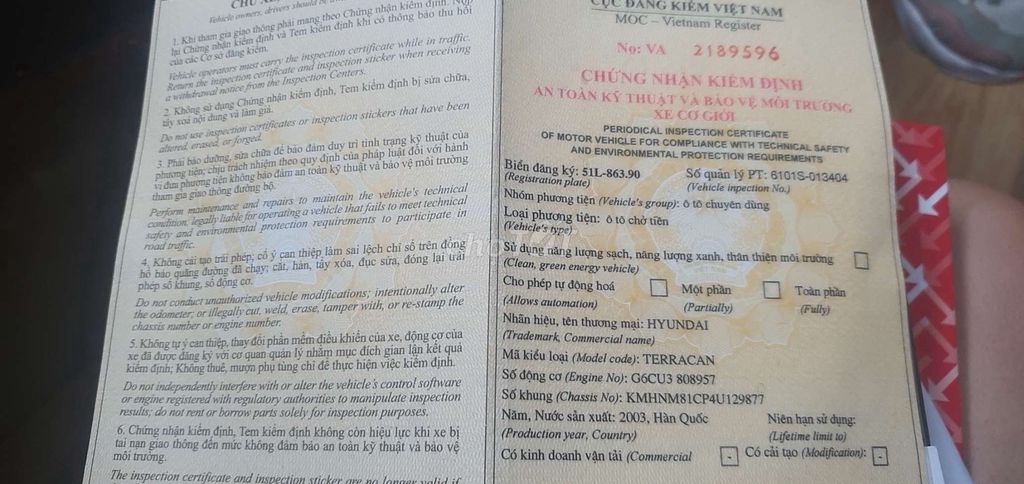 Chiếc Hyundai Terracan sản xuất năm 2003. Mua bán Ô tô tại Quận 8 Tp Hồ Chí Minh được đăng bởi Phương Trang hình 3
