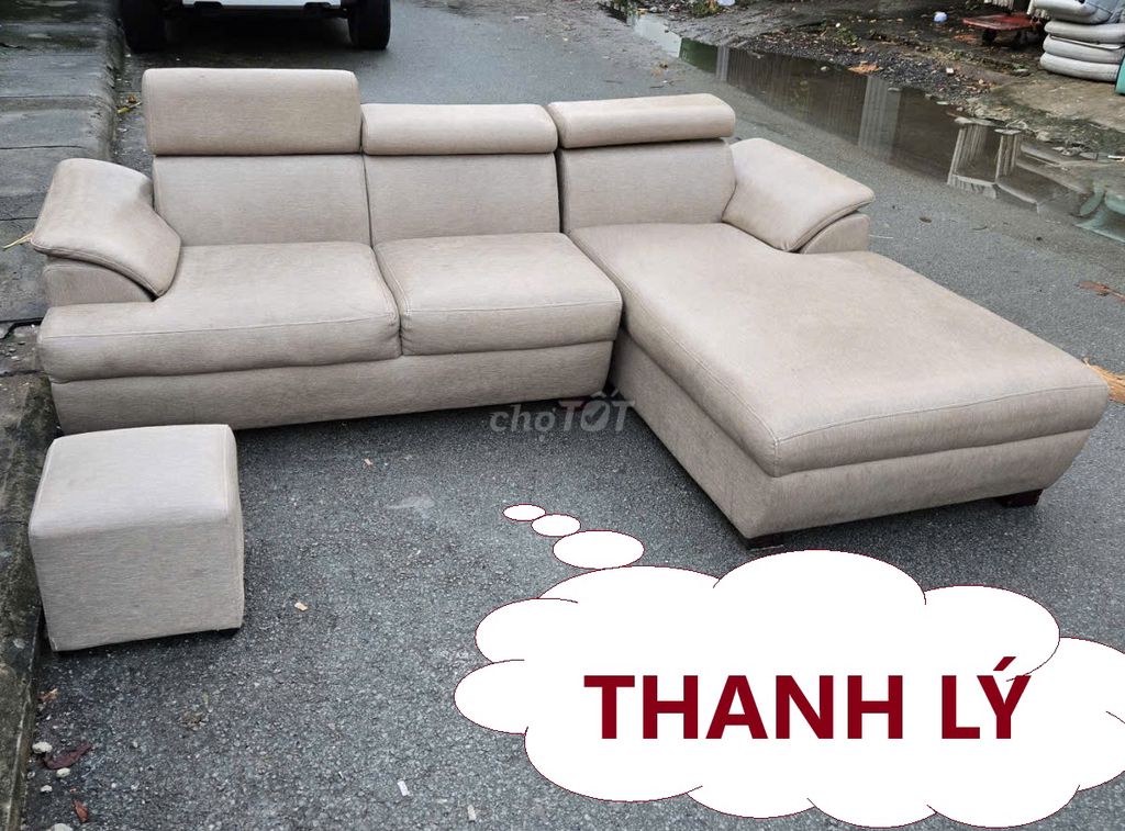 Thanh lý Bộ ghế sofa chữ L bọc da màu kem cũ đẹp