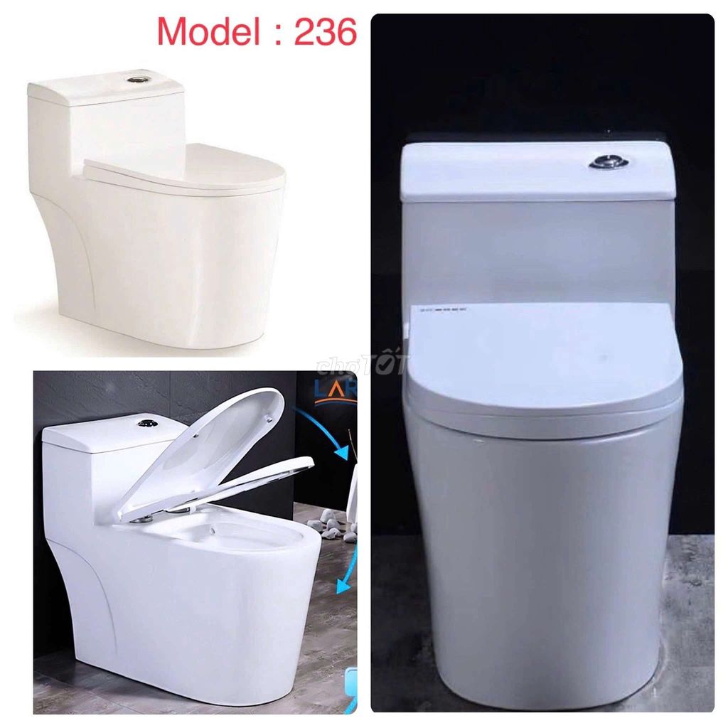 Bồn cầu nguyên khối 236 Trắng Xả xoáy men nano. Mua bán Thiết bị vệ sinh, nhà tắm tại Quận Liên Chiểu Đà Nẵng được đăng bởi BINH MINH hình 1