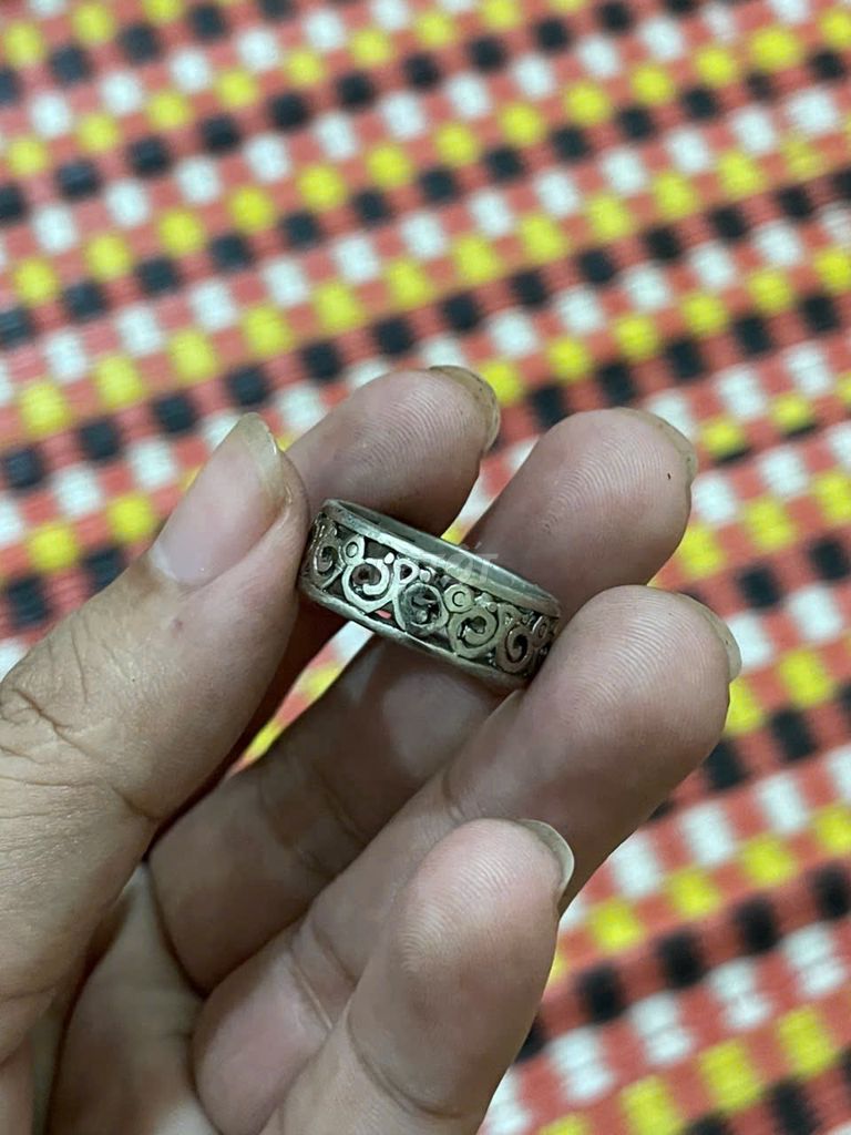 Nhẫn bạc 925, hình tròn hoa văn, Ny 18,5mm.