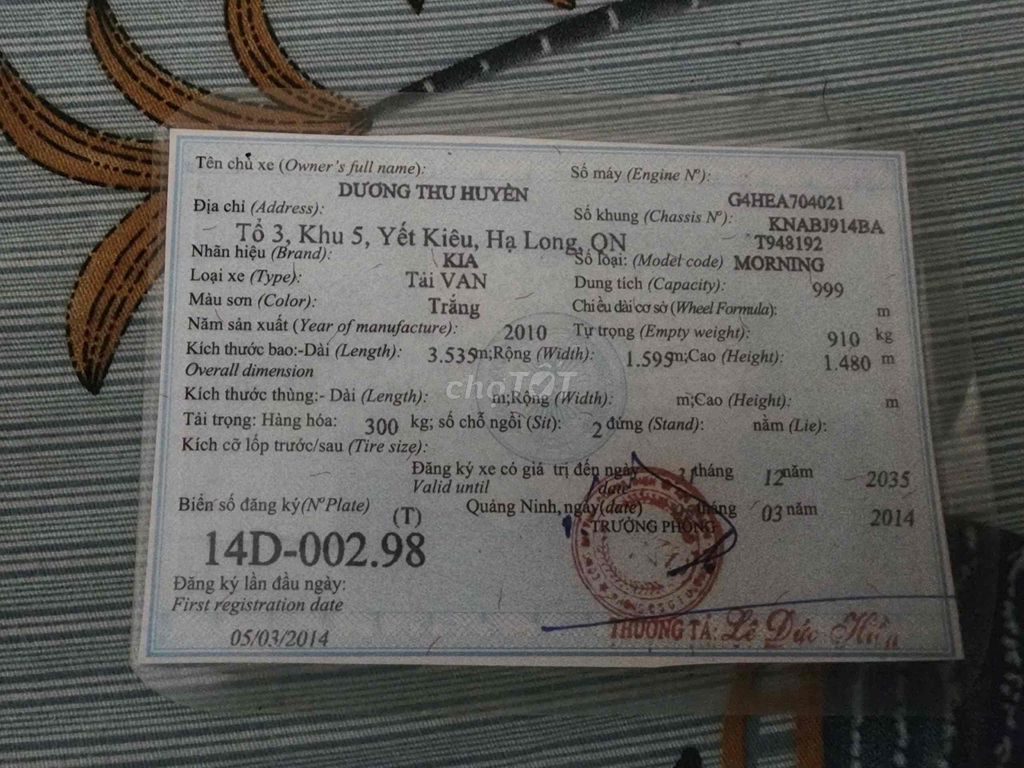 Kia Morning 2010 tải VAN. Mua bán Ô tô tại Quận Đống Đa Hà Nội được đăng bởi Triệu Quang Đức hình 3