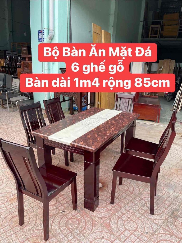 Thanh LÝ Bộ Bàn Ăn Mặt Đá 6 Ghế Gỗ