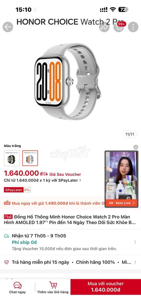 Honor Choice Watch 2 Pro Trắng. Mua bán Thiết bị đeo thông minh tại Thành phố Thuận An Bình Dương được đăng bởi Tôm Tôm hình 1