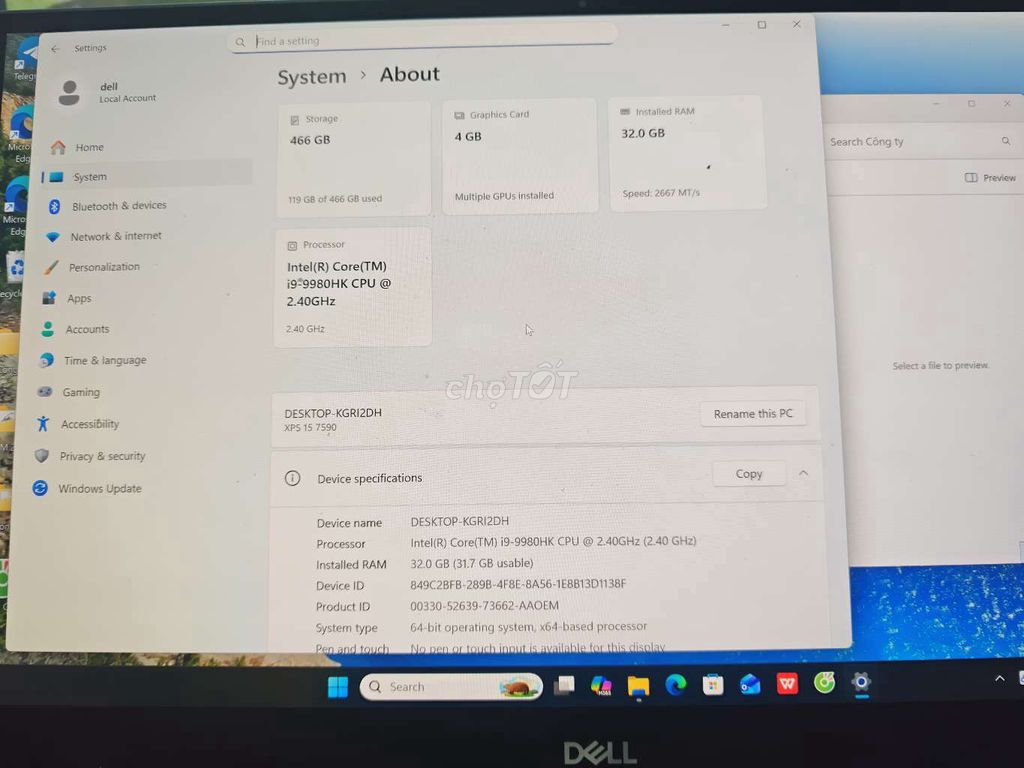 Dell XPS 15 7590 i9-9980HK 32GB. Mua bán Laptop tại Huyện Đồng Phú Bình Phước được đăng bởi Hải Đăng hình 1