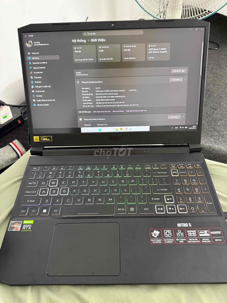 Acer Nitro 5 R5 5600H 16GB/512GB. Mua bán Laptop tại Quận Bình Thạnh Tp Hồ Chí Minh được đăng bởi Lê Gia Huy hình 1