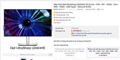 Màn đồ họa Dell U2424HE full box BH 2 năm hãng.. Mua bán Phụ kiện (Màn hình, Chuột...) tại Huyện Hoài Đức Hà Nội được đăng bởi Ngọc Nguyễn hình 1
