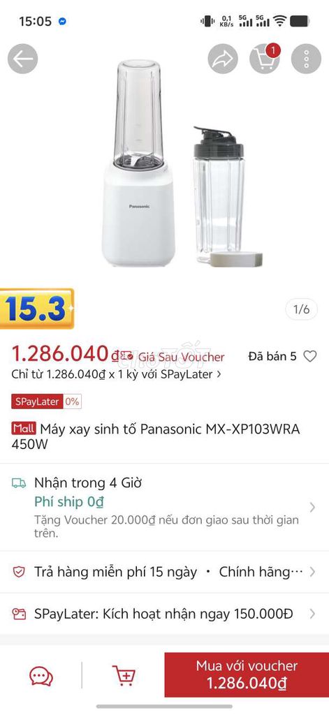 Máy xay sinh tố Panasonic MX-XP103WRA. Mua bán Bếp, lò, đồ điện nhà bếp tại Thành phố Thủ Đức Tp Hồ Chí Minh được đăng bởi MrT hình 1