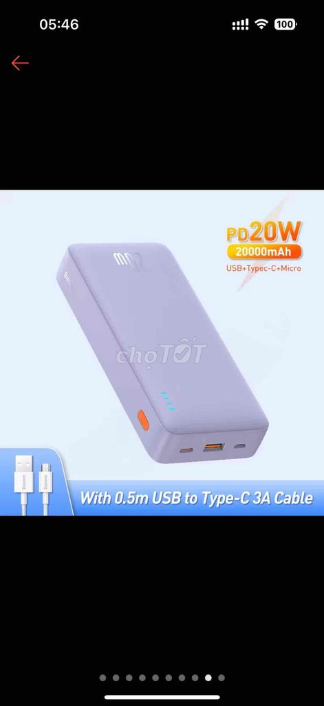 Sạc dự phòng BASEUS có sạc nhanh 20W 20000mah thíc