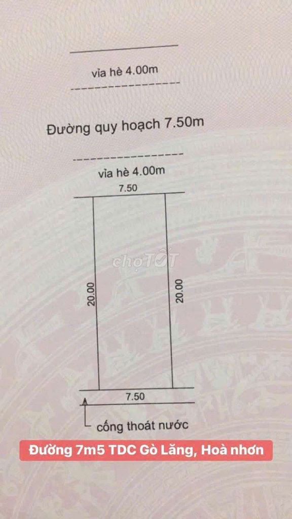 Đất tái đinh cư gò lăng 2 đường 7,5m, 150m2 đất ở ngang 7,5m