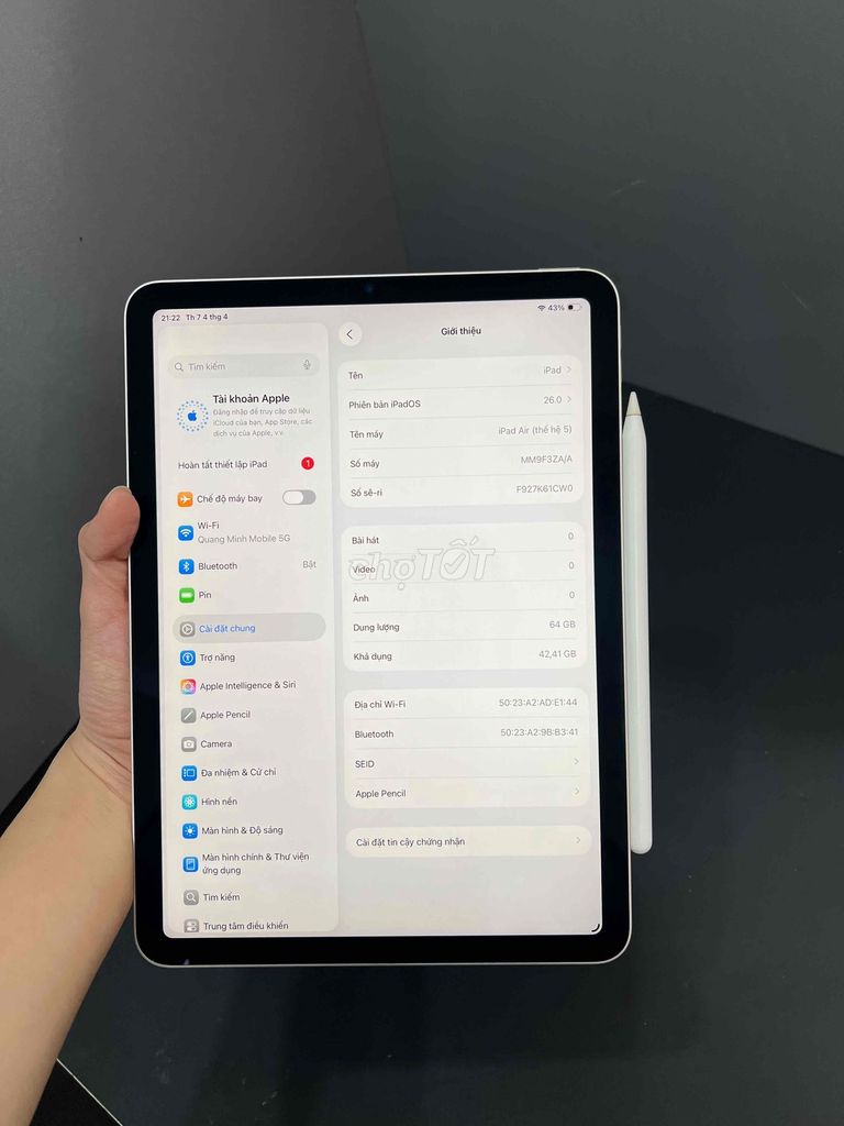 Apple iPad Air 5 M1 64GB Bạc. Mua bán Máy tính bảng tại Quận Gò Vấp Tp Hồ Chí Minh được đăng bởi Quang Minh Mobile  hình 1