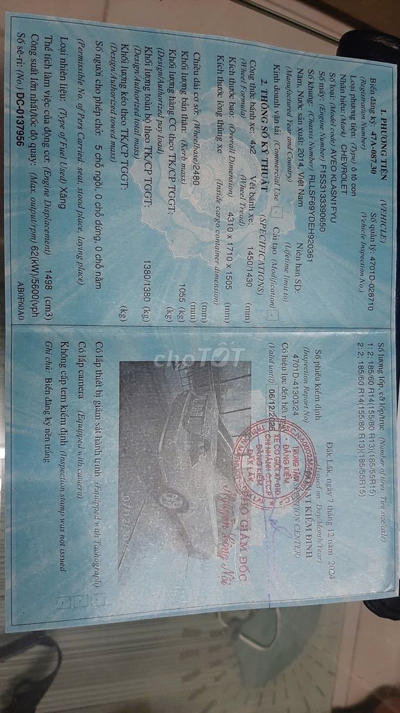 Chevrolet Aveo 2014 - 100 0000km. Mua bán Ô tô tại Thành phố Buôn Ma Thuột Đắk Lắk được đăng bởi Tên chưa cung cấp hình 10