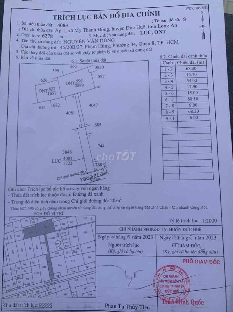 6278 m2 đất (4500m2 thổ cư) mỹ thạnh đông, đức huệ, long an