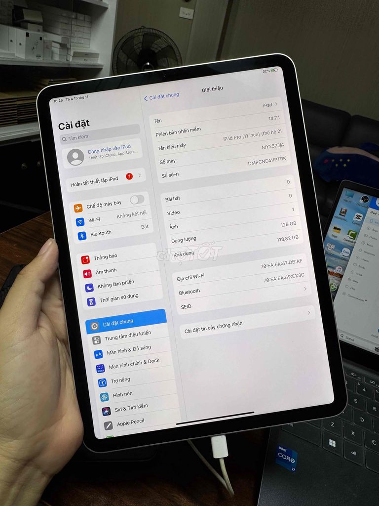 Ipad pro 2020 128 silver pin 95 ios 14.7.1