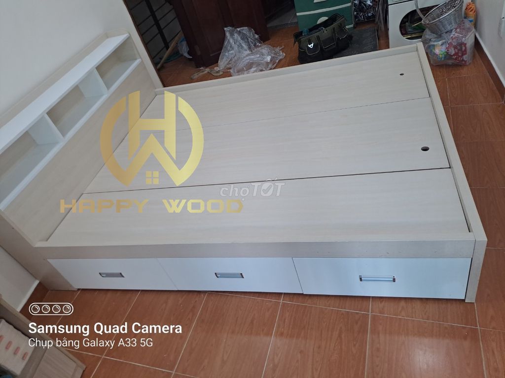 GIƯỜNG NGỦ ĐẦU CÓ KỆ - HÔNG CÓ HỘC KÉO. Mua bán Giường, chăn ga gối nệm tại Quận Bình Thạnh Tp Hồ Chí Minh được đăng bởi Happy Wood hình 1