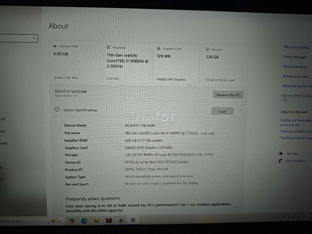 Acer Nitro 5 i7-11800H 8GB/256GB card 3060. Mua bán Laptop tại Quận Hoàng Mai Hà Nội được đăng bởi Tân Phan hình 1