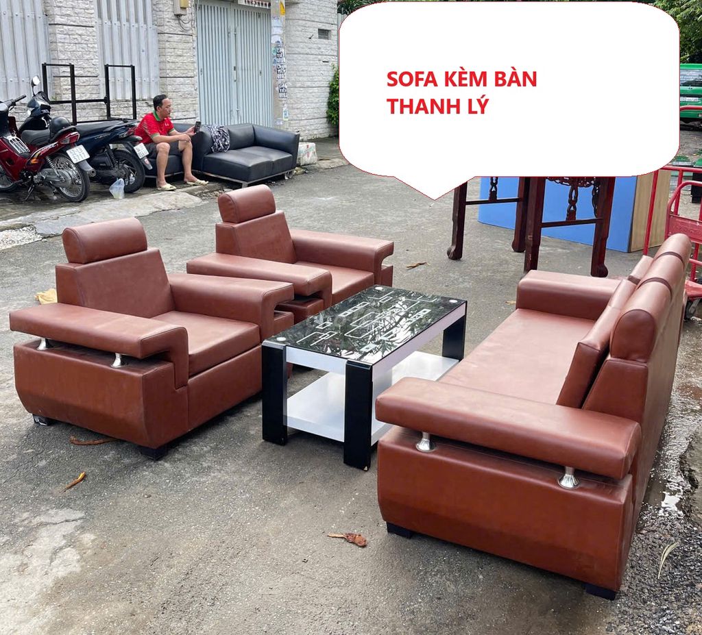 Bán rẻ Bộ ghế sofa nệm bọc da 4 món còn đẹp