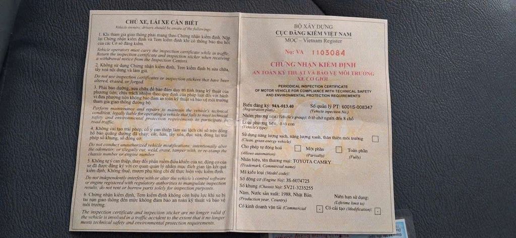 Toyota camry 1988. Mua bán Ô tô tại Thành phố Bến Tre Bến Tre được đăng bởi Phạm Thành hình 15