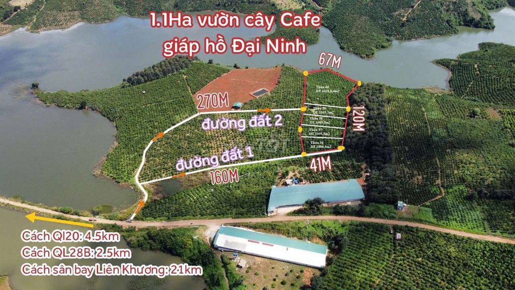 Đất vườn Cfe view hồ Đại Ninh: DT 1000m2 (20x50) làm secondhome