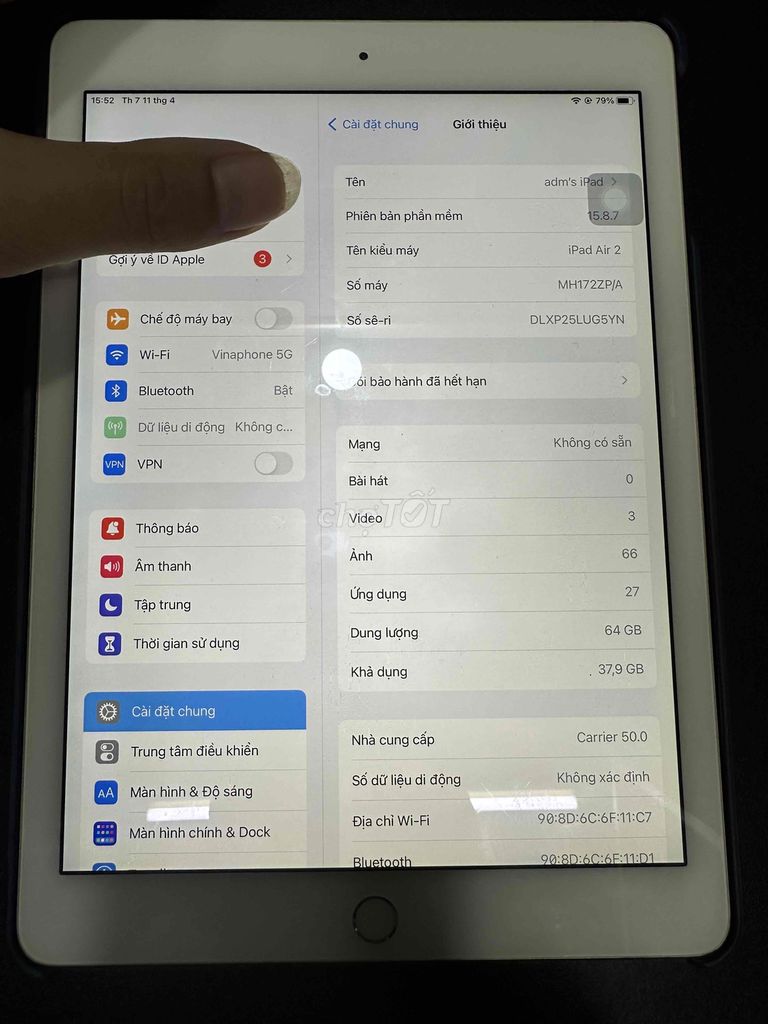 Thanh lý iPad Air 2 64GB Trắng. Mua bán Máy tính bảng tại Quận Hà Đông Hà Nội được đăng bởi Nguyễn Công Thái hình 1