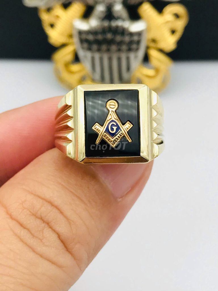 Nhẫn 10k Masonic hột vuông đen tuyệt đẹp