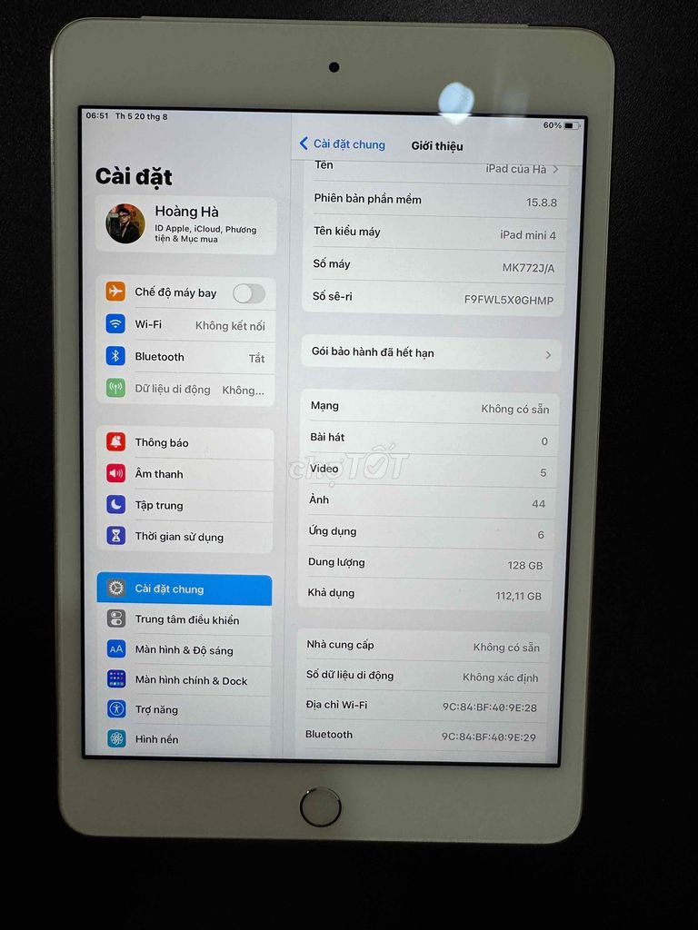 Apple iPad mini 4 128GB Bạc 4G Wifi 99%. Mua bán Máy tính bảng tại Huyện Đông Anh Hà Nội được đăng bởi Hoàng Hà hình 1
