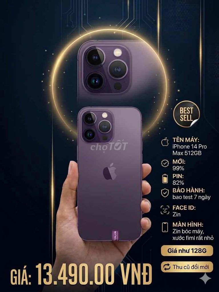 Apple iPhone 14 Pro Max 512GB Tím 99%. Mua bán Điện thoại tại Quận Bình Thuỷ Cần Thơ được đăng bởi Nguyễn Huy hình 1